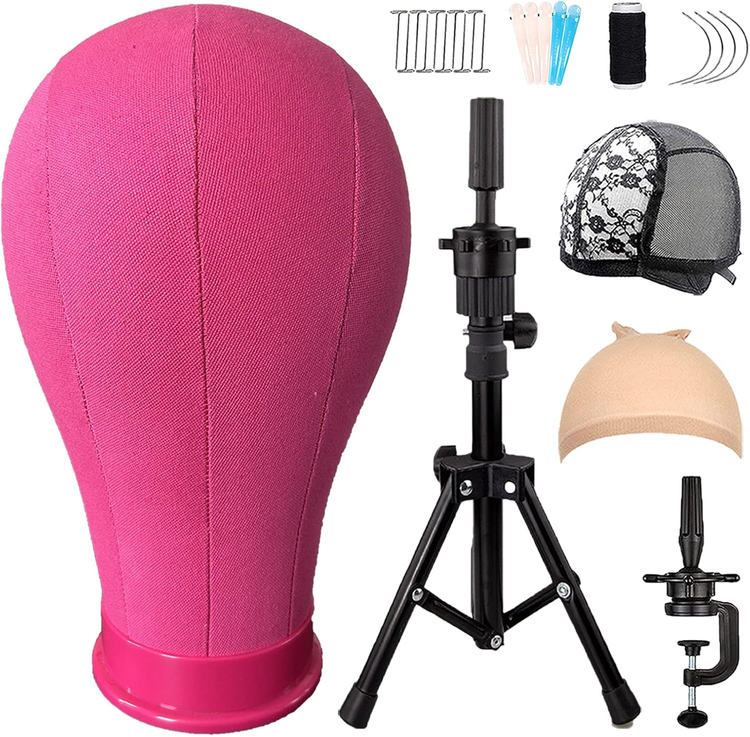 LUNGCYX Wig Stand Tripod with Head,23 Inch Rosy Wig Head Stand with Mannequin Head