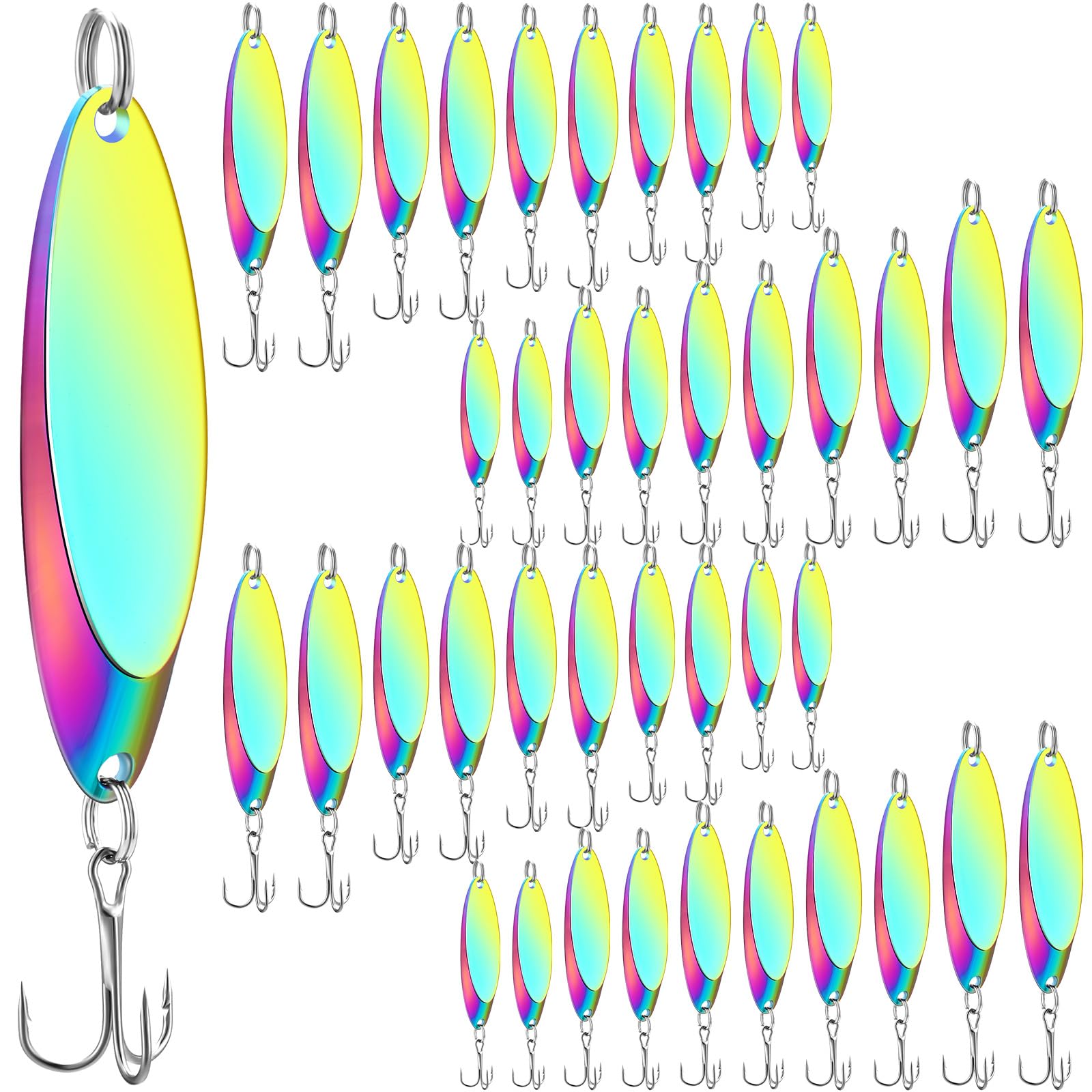 HESTYA Fishing Lures Spoons Fishing Metal Saltwater Treble Trout Lures Hard Metal Spinner Baits 5 Sizes Casting Spoon Hooks for Salmon Bass