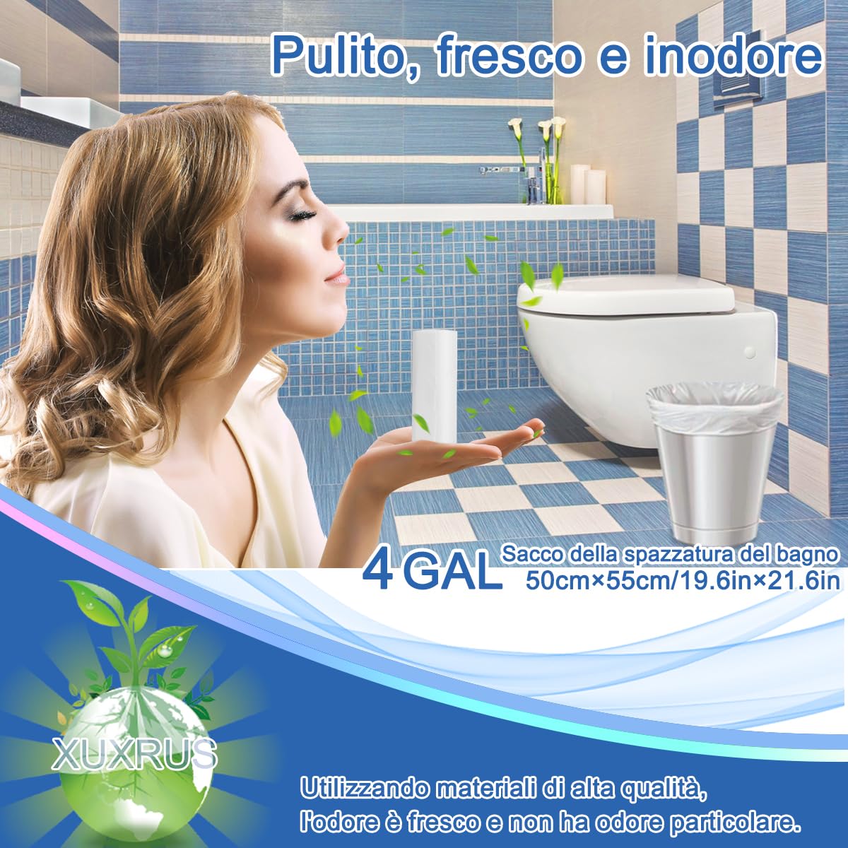 XUXRUS 100 Pezzi Sacchetti Immondizia 15 Litri, 50×55cm, Sacchetti Spazzatura Piccoli, Sacchi Rifiuti, Bianco, Antistrappo, Resistenti, Alta Qualità per Bagno, Cucina, Soggiorno
