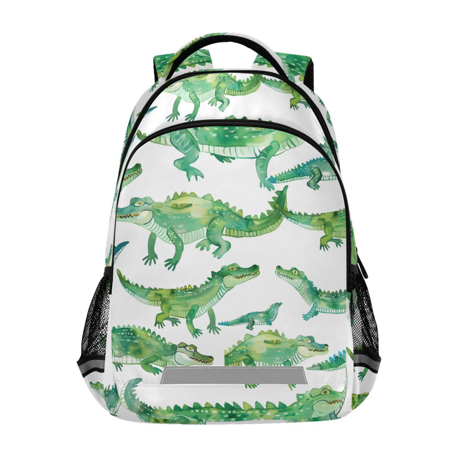Backpack for Students Boys Girls Crocodile Pattern Watercolor School Bag Travel Daypack Rucksack