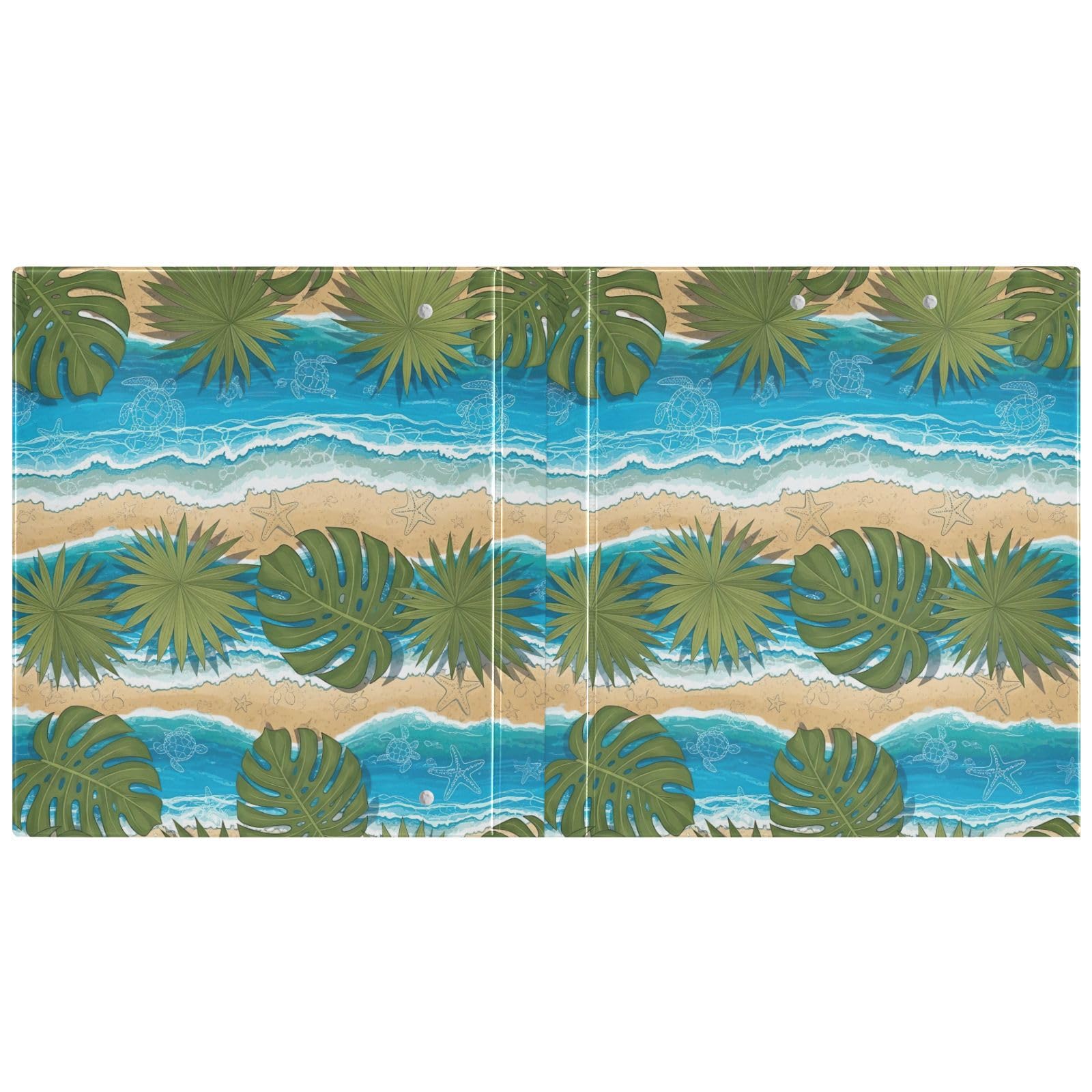 Raccoglitore a 3 anelli con foglie di palma tropicale, blu oceano, con portablocco, confezione da 2