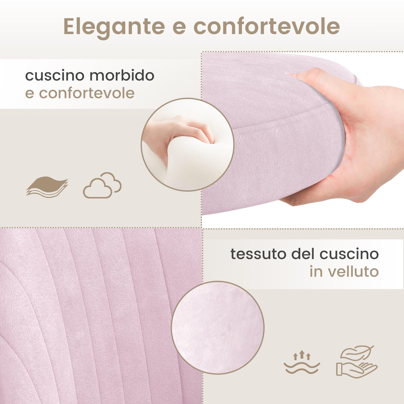 naspaluro Sedia da Ufficio Sedia Vanity, Sedia da Camera in Velluto, Sedie da Camera Senza Braccioli Con Ruote, Sedia da Ufficio per Casa, Sedie Morbida Regolabile in Altezza, Per Camere Letto,Rosa