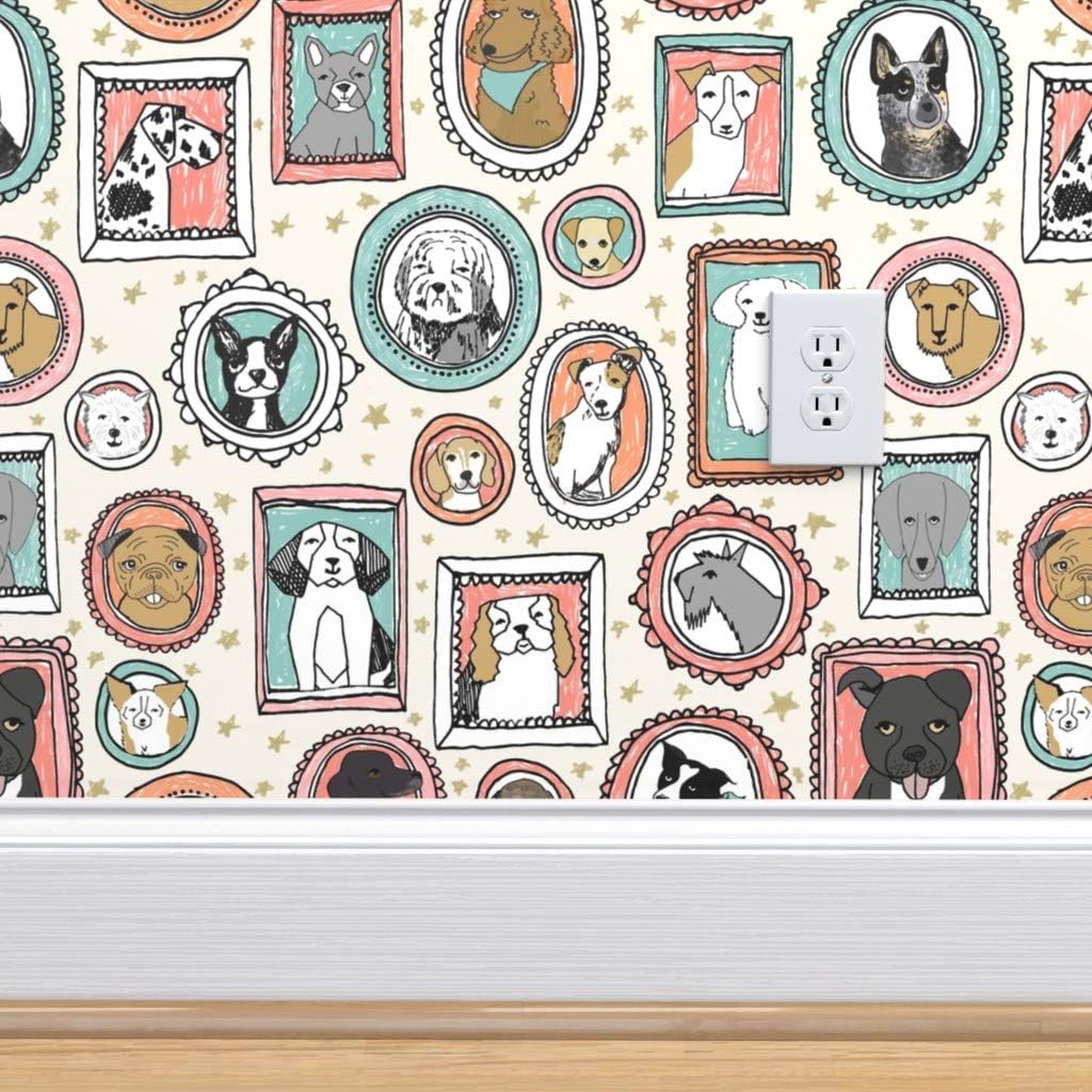 Crazy Deals Spoonflower Peel and Stick Removable Wallpaper, Dog Pet Picture Frame Doggo Cute Dogs Illustration Year Print, Self-Adhesive Wallpaper 24in x 108in Roll