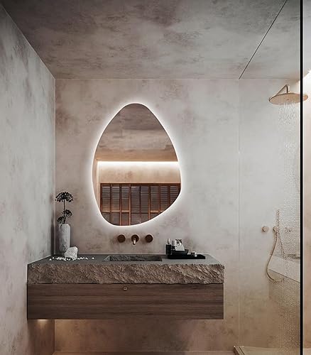 Espejo estético LED para lavabo, espejo de baño iluminado LED asimétrico, espejo decorativo irregular, espejo triangular con luces (luz fría, 16 x