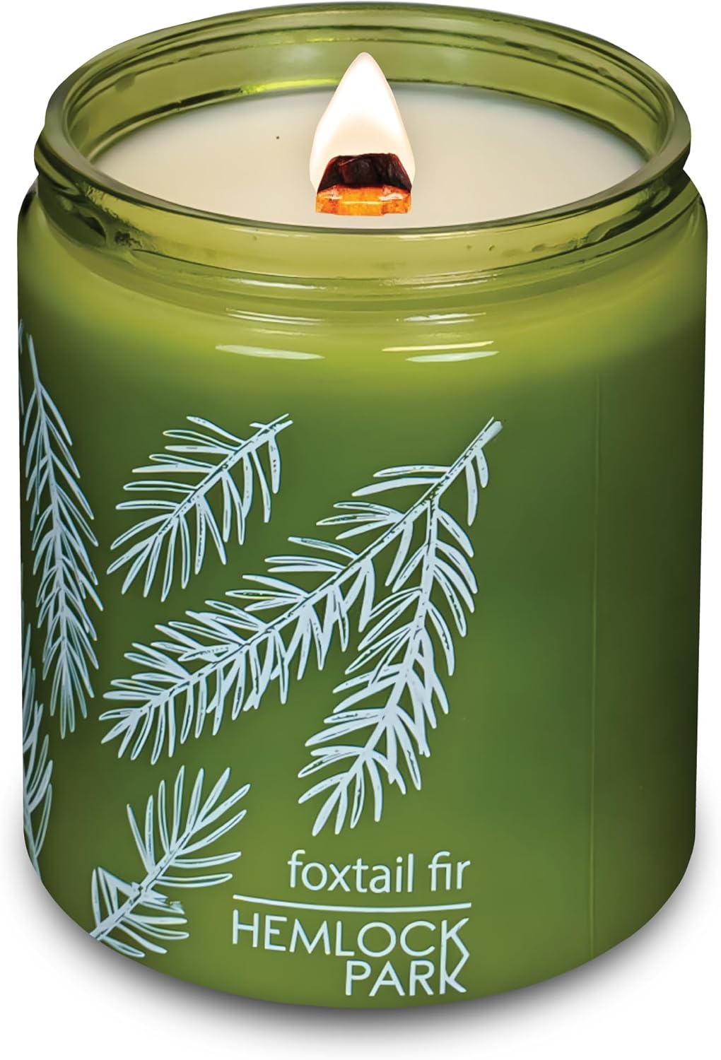Hemlock Park Green Glass Wood Wick Candle Handcrafted with Natural Coconut Wax (Standard 8 oz, Foxtail Fir) - Image 2