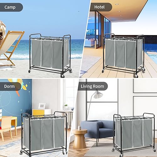 Miniatura 7 de Augot - Bolsas de repuesto de 3 secciones, cesta clasificadora de ropa sucia, bolsas de repuesto extraíbles para cesta de lavandería con ruedas,