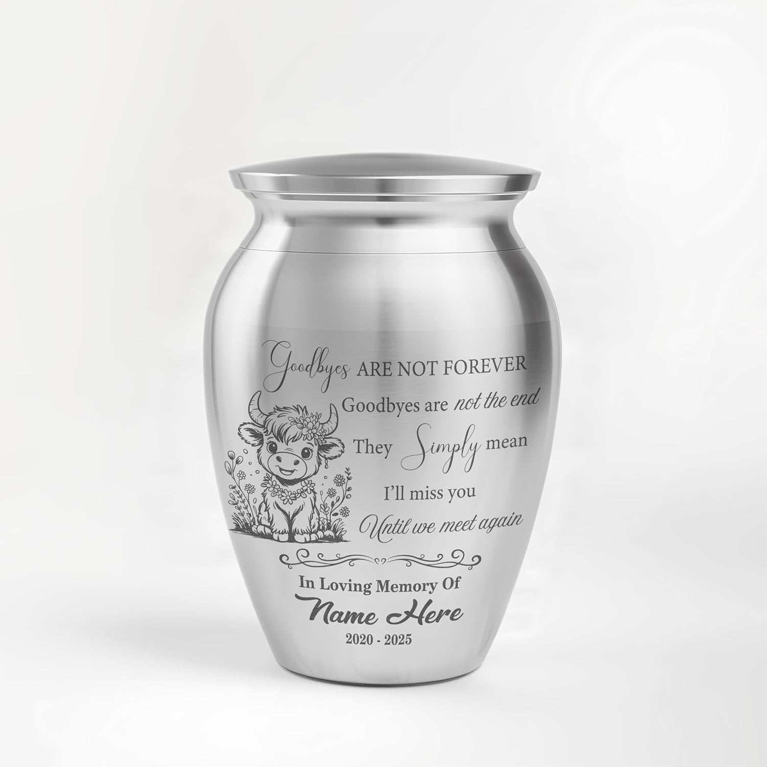 Artsy Woodsy Personalized Highland Cow Mini Urn for Human Ashes Keepsake 2.56 inch, Remembrance Gifts for Loss of Loved One, Mini Urns for Human Ashes, Small Urn (06, 2.56x1.77)