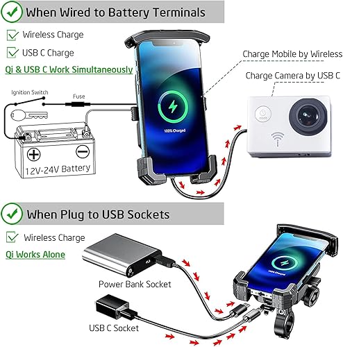 Miniatura 5 de iMESTOU Soporte de teléfono inalámbrico para horquilla de motocicleta, cargador USB C con RAM de 1 pulgada de bola se adapta a Kawasaki, Ducati,