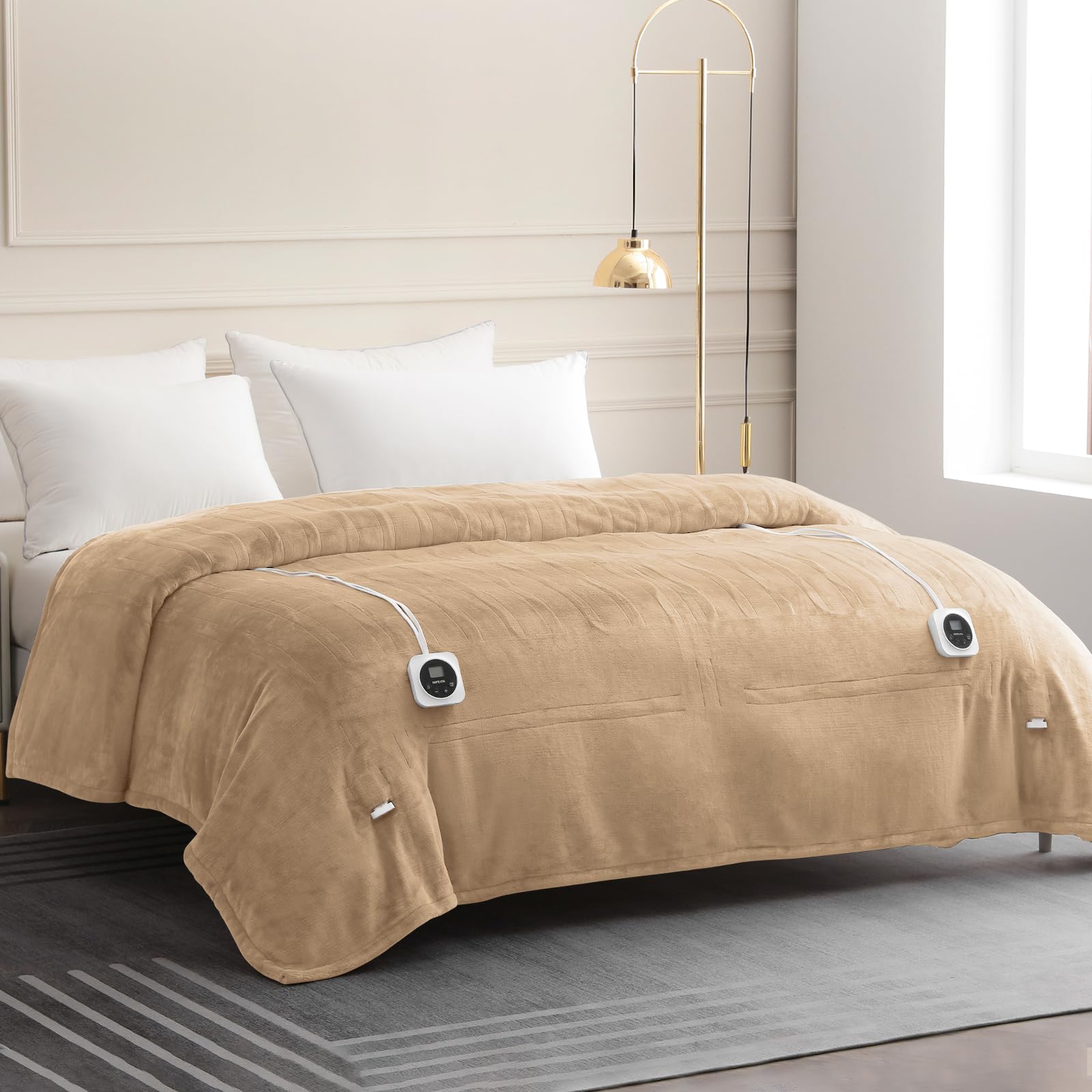 Amazon.com: HOMLYNS Electric Blanket Queen Size Dual Control, Heated  Blanket with 1-12H Timer Auto-Off u0026 10 Heating Levels, Fast Heating Blanket  Machine Washable, Home Office Use ETL Certified, Beige (84x90) : Home