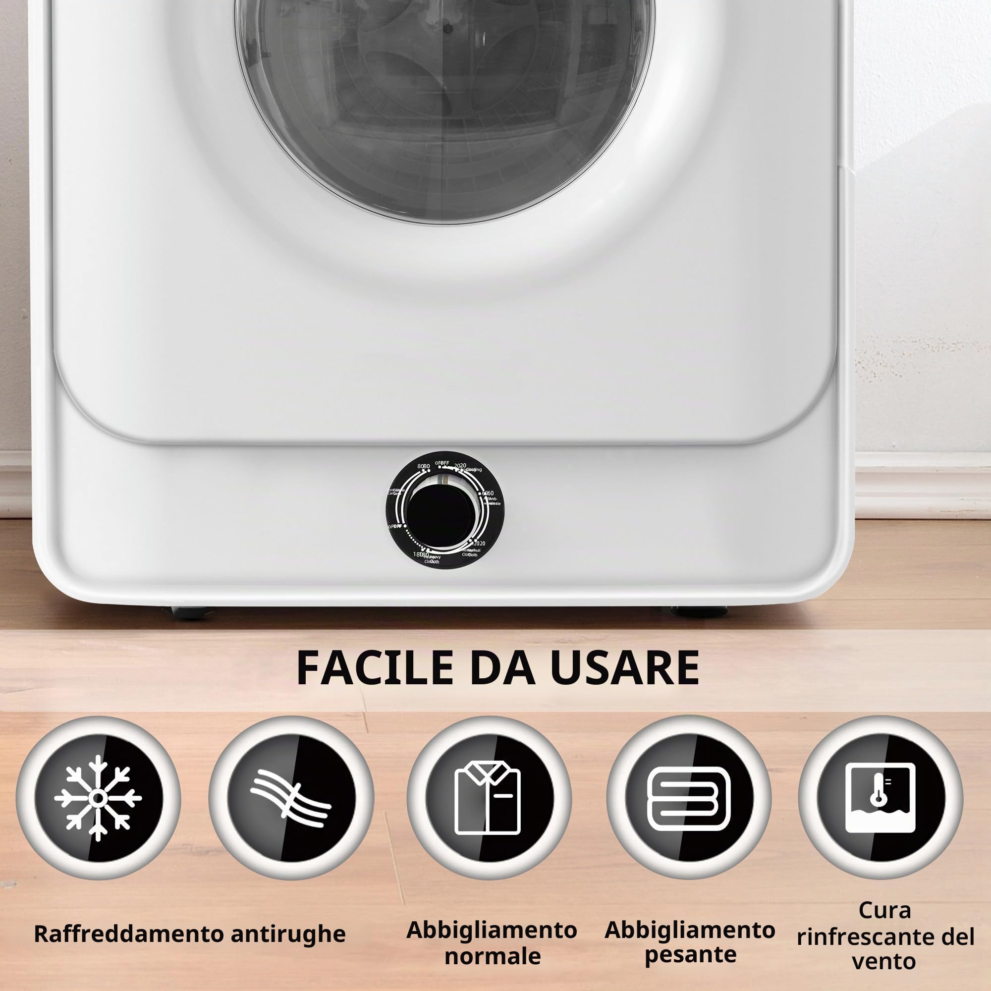 Qiang 830W Mini Asciugatrice per Vestiti Portatile Asciugabiancheria Elettrico Essiccatore Piccola Canna Interna in Inossidabile 3Kg Fino a 4,5Kg Montaggio a Parete/Indipendente/Sottobanco