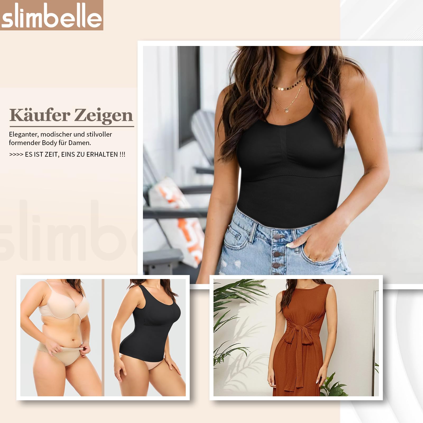 SLIMBELLE Damen Unterhemd BH Hemd Seamless Tank Top mit entfernbaren Cups Bauchweg Shapewear Top Ohne Bügel Bustier Hemdchen Figurformende Body Shaper Camisole Formendes Hemd Shaping Unterwäsche