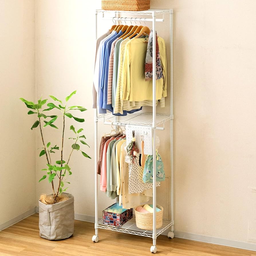 ドウシシャ ルミナス 2段ワードローブ ホワイト EHL2WD-110 ラック Luminous 「新発売」ルミナス ラテ 白 ハンガーラック スチール