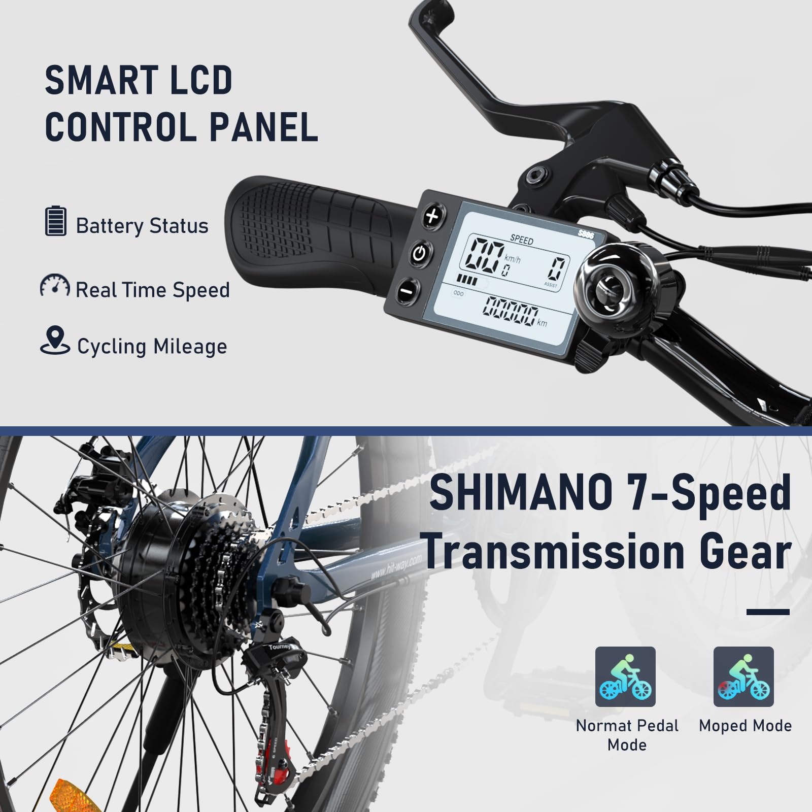 HITWAY Bicicletta Elettrica, Adulti Mountain Bike Elettrico, Bicicletta elettrica da 26" 3,0/4,0, E-bike da pendolarismo con batteria rimovibile da 48V15AH, 7 Velocità, 45-80km
