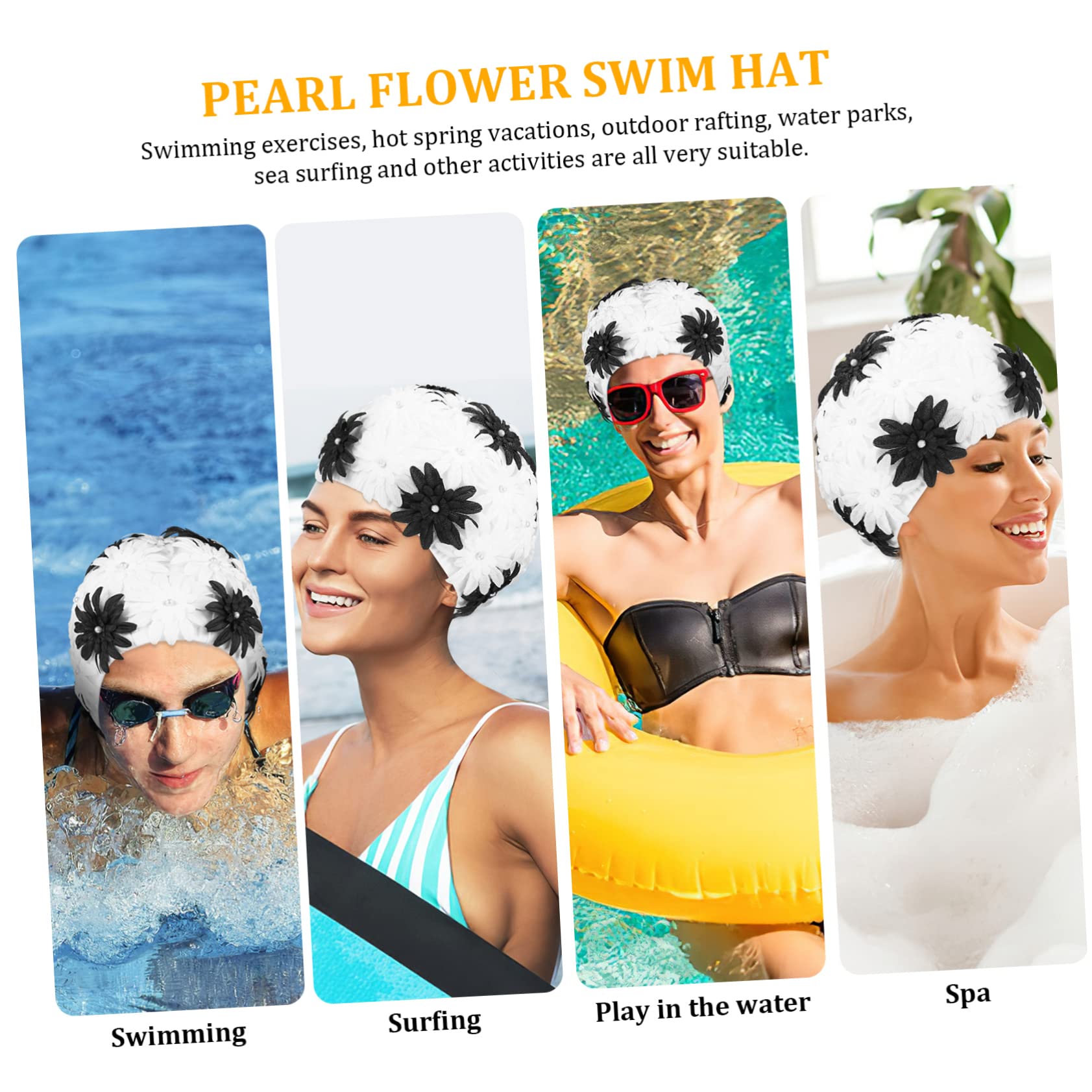 BESPORTBLE Bonnet De Bain Fleur Perle Bonnets De Bain Adultes Chapeau De Natation Femme Chapeau De Bain Piscine Bouchon d'eau pour Enfants Bonnets De Bain pour Filles Les Fleurs sont en Nylon
