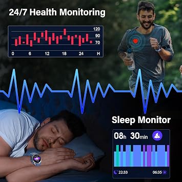 Military Smart Watches for Men(Answer/Make Calls), 1.39HD Fitness Watch, 24/7 Heart Rate Sleep Monitor, Smart Watch for Men 110+ Sport Modes, 30Day, IP68 Waterproof Smartwatch for Android iOS, Sky