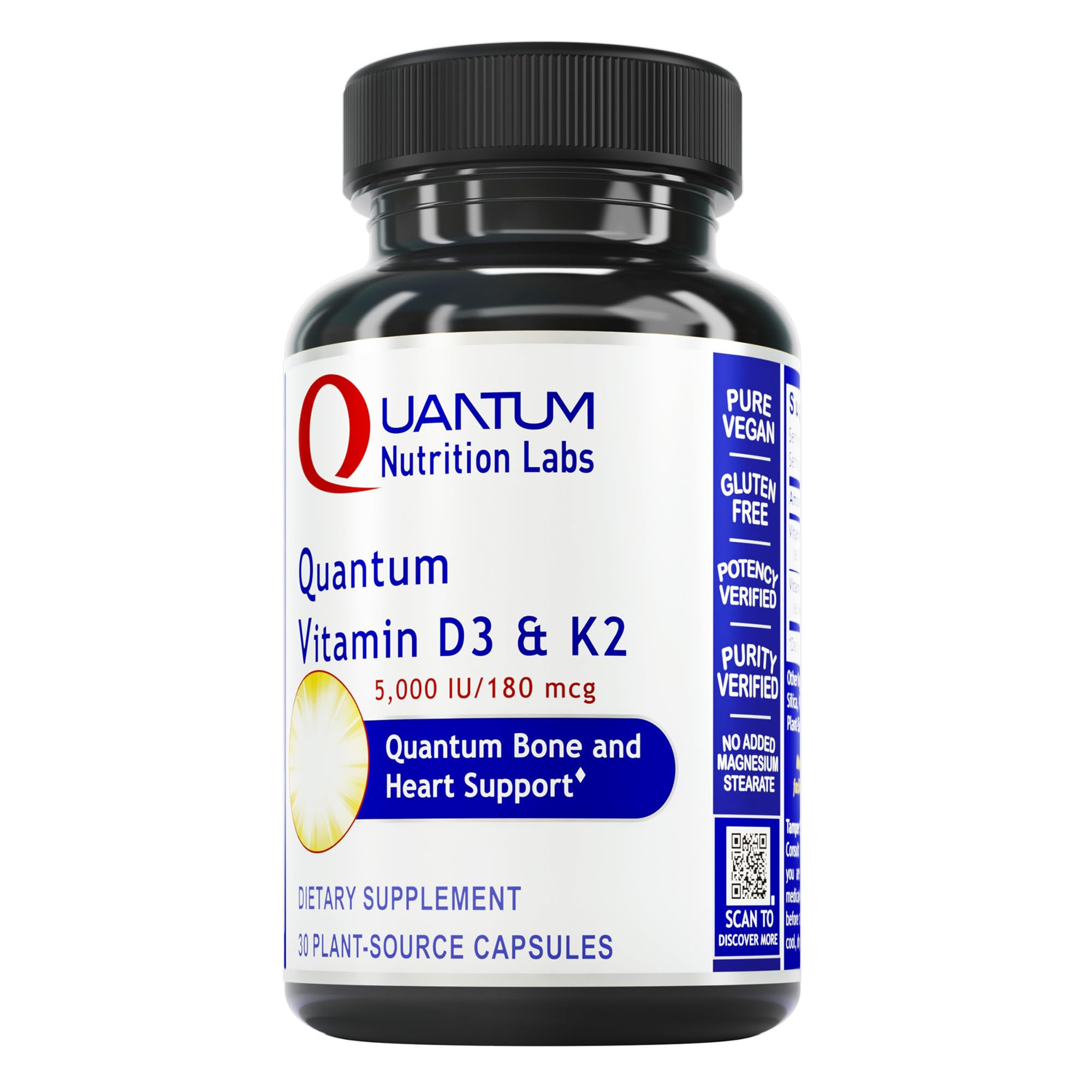 Vitamin D3 and K2 Supplement - Bone & Heart Health Support for Women & Men, 5000 IU, Vegan Vitamins, Allows Calcium Absorption, Gluten-Free - 30 Plant Based Capsules
