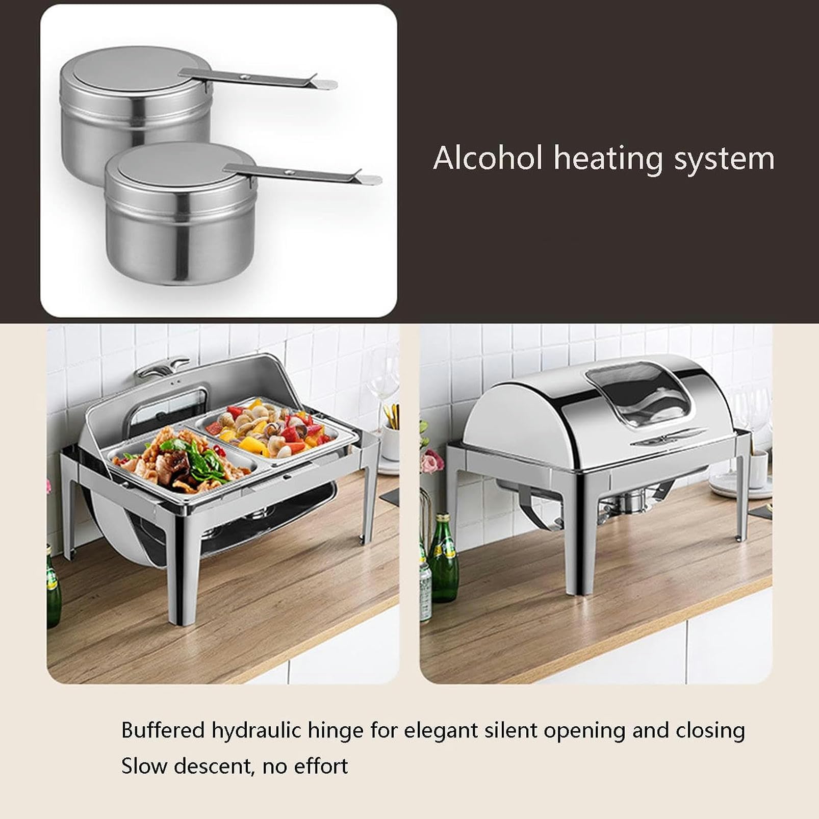 GUHPZA Chauffe-Plats Pour Événements Traiteur - Radiateur Pour Buffet De Fête, Ensemble De Marmites Rectangulaires À Couvercle Rabattable, Marmite À Eau, Marmite, Ban,Square - Single-6L