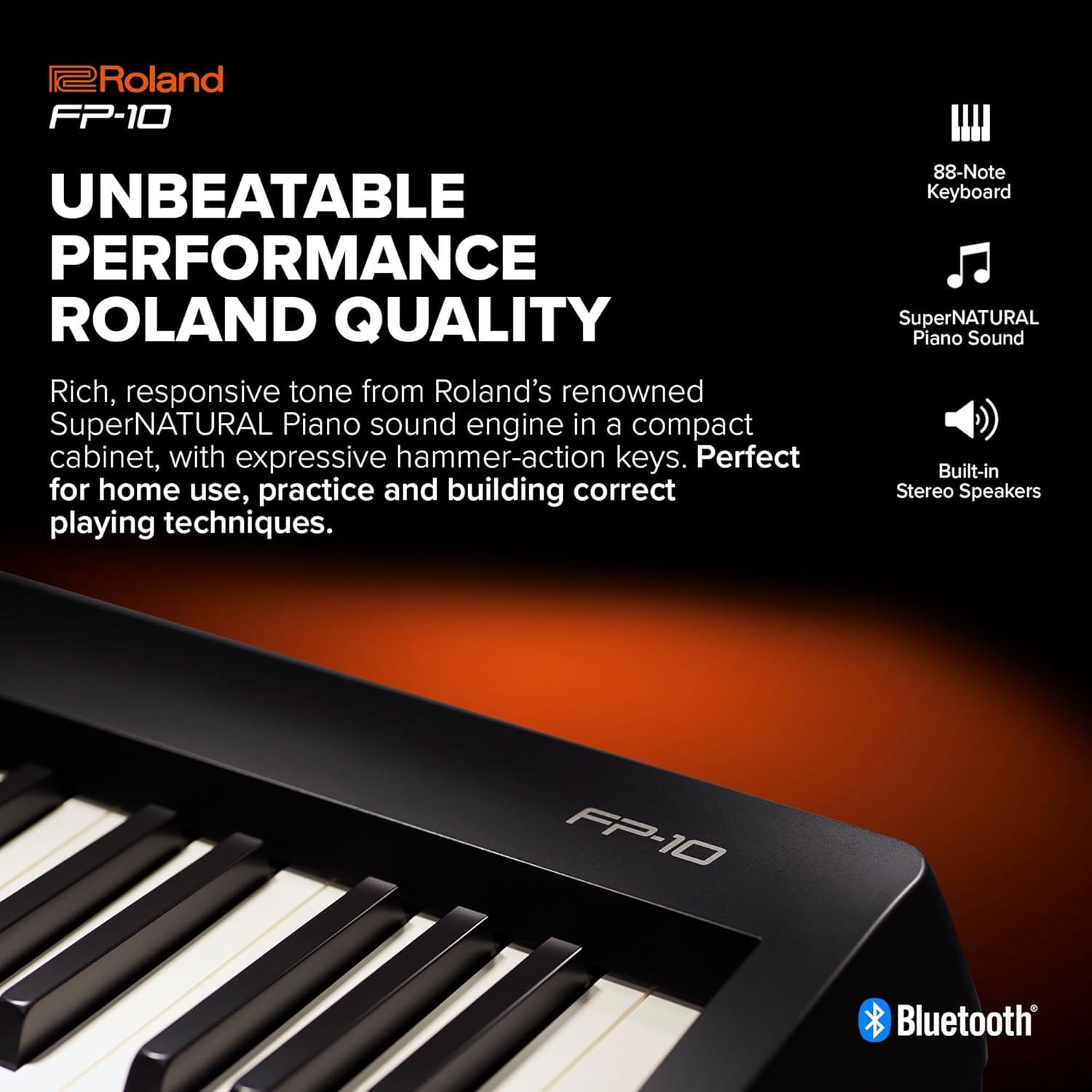 Roland FP-10 Tragbares Digital Piano Keyboard Schwarz mit keepdrum Keyboardständer