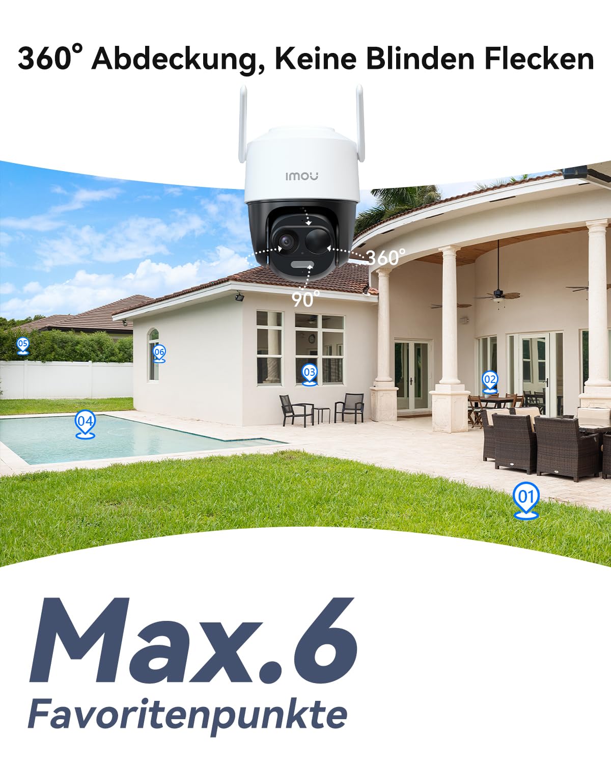Imou 2K Solar Überwachungskamera Aussen Akku mit AI Personen-/Fahrzeugerkennung, 360° PTZ WLAN IP Kamera Outdoor Kabellos, Farbnachtsicht, 2-Wege-Audio, Sirene, Privatmodus, IP65, Kompatibel mit Alexa