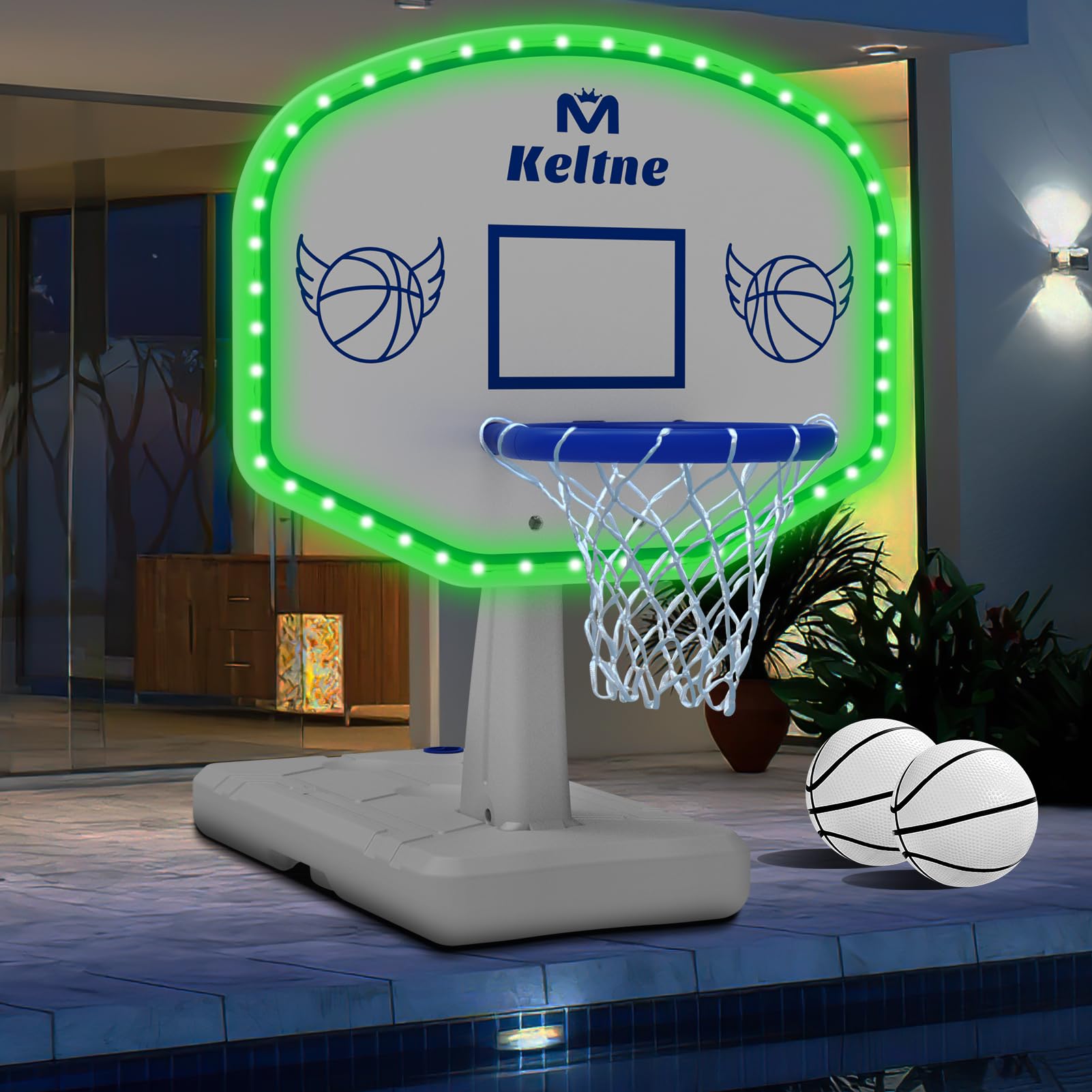 Dahivs LED Pool Basketball Hoop Poolside, Oversized Water Basketball Hoop with Super Bright Solar Lights, 34"x34"x42.2" Light-Up Swimming Pool