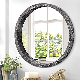 Comprar JJUUYOU Pequeño espejo circular de madera para pared, 40 cm, rústico, baño, para entrada, sala de estar, dormitorio, decoración del hogar, color negro