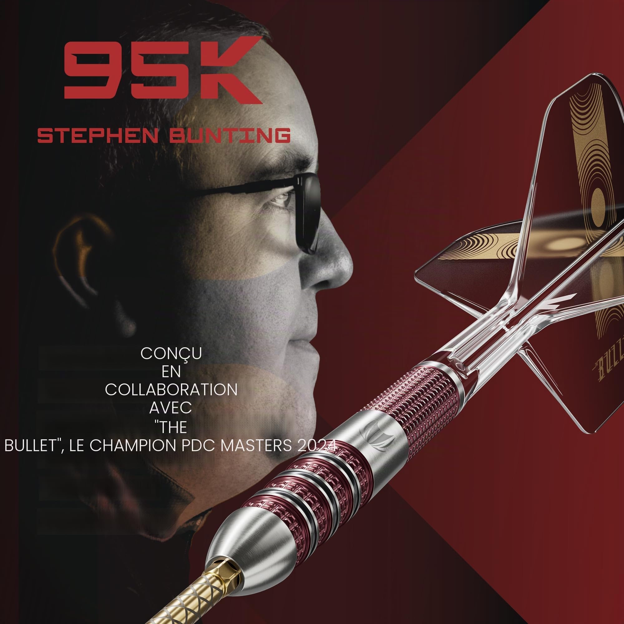 Target Darts Stephen Bunting 95K Swiss Point Jeu de Fléchettes à Pointe en Acier, 18G/22G/23G | Kflex Vols et Arbres, Le Joueur Bullet Edition 95% Fléchettes en Tungstène, Pièces de Rechange DX Points