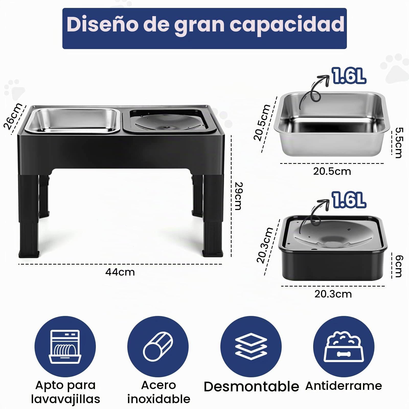 PETTOM Comedero Elevado para Perro con 4 Alturas Ajustables | Comedero de Acero Inoxidable y Bebedero Antigoteo