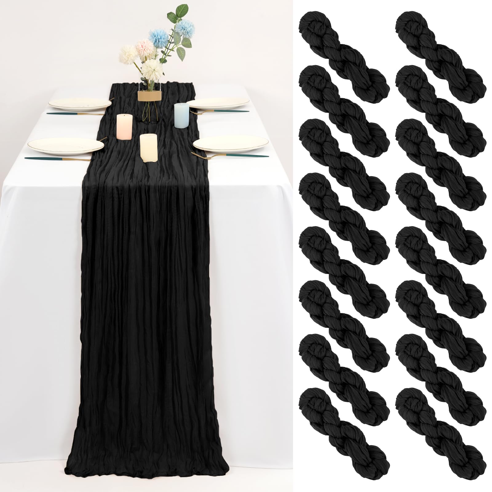 Lot de 16 chemins de Table en étamine, 50,8 x 178,8 cm, Style bohème Rustique, en Gaze, pour fête de Mariage, fête prénuptiale, décoration de Table