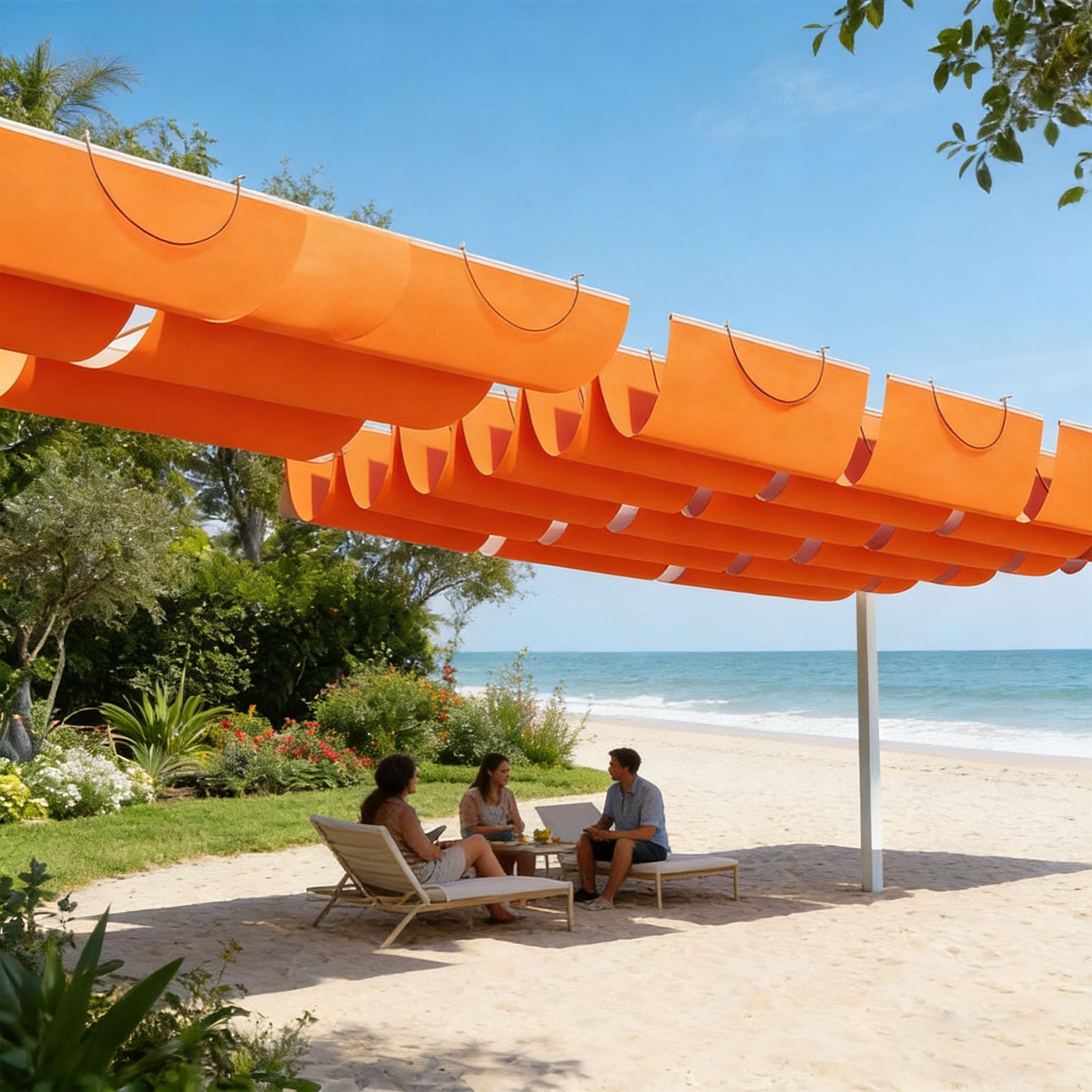 Einziehbare Welle Sonnensegel mit Ösen, einziehbares sonnensegel, Verstellbar Schattenabdeckung, Markisenstoff Schutz,für Balkon Terrasse Garten-orange||100x850cm