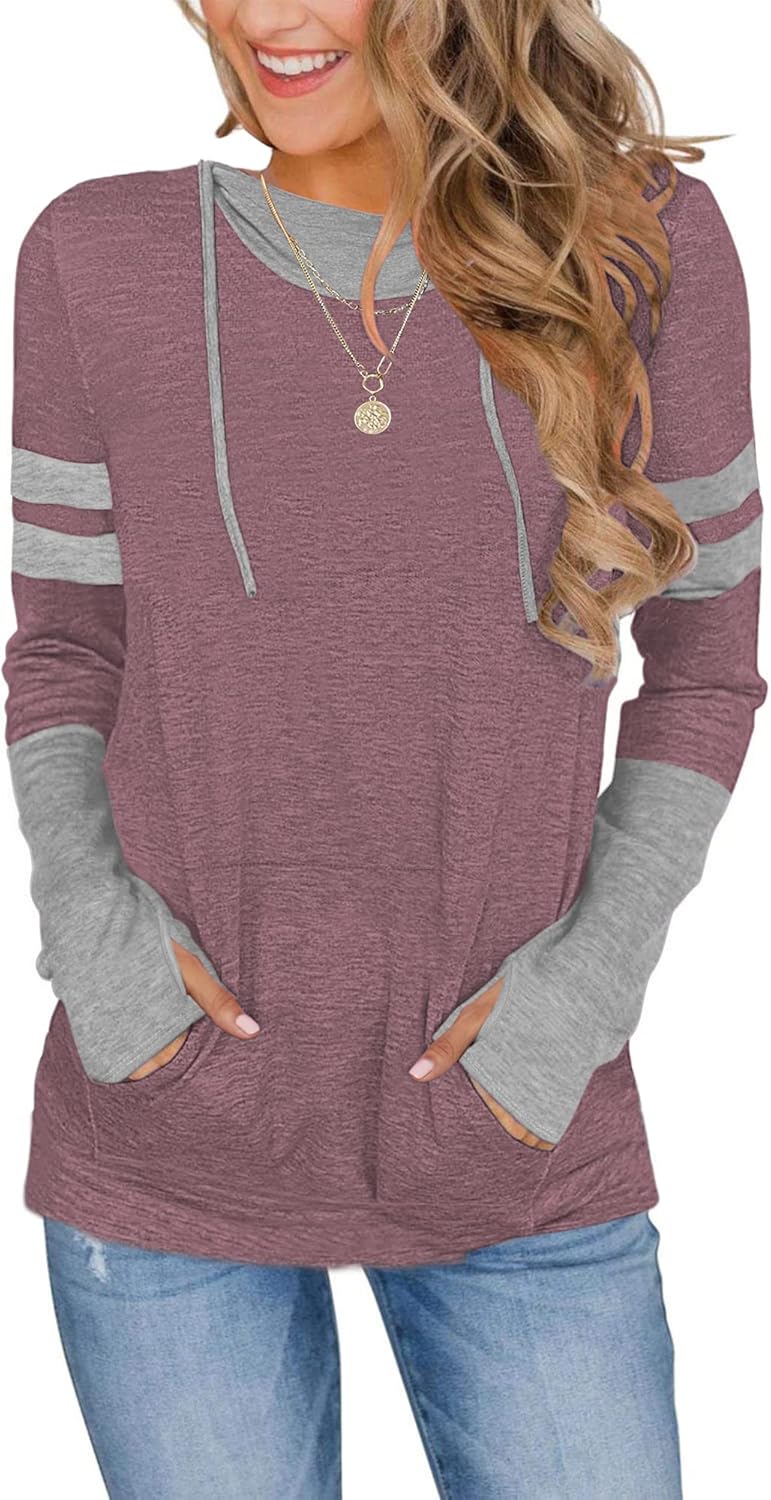 AUSELILY Long Sleeve Drawstrings Hoddie Sweatshirt With Thumb Holes Hoodie for Women