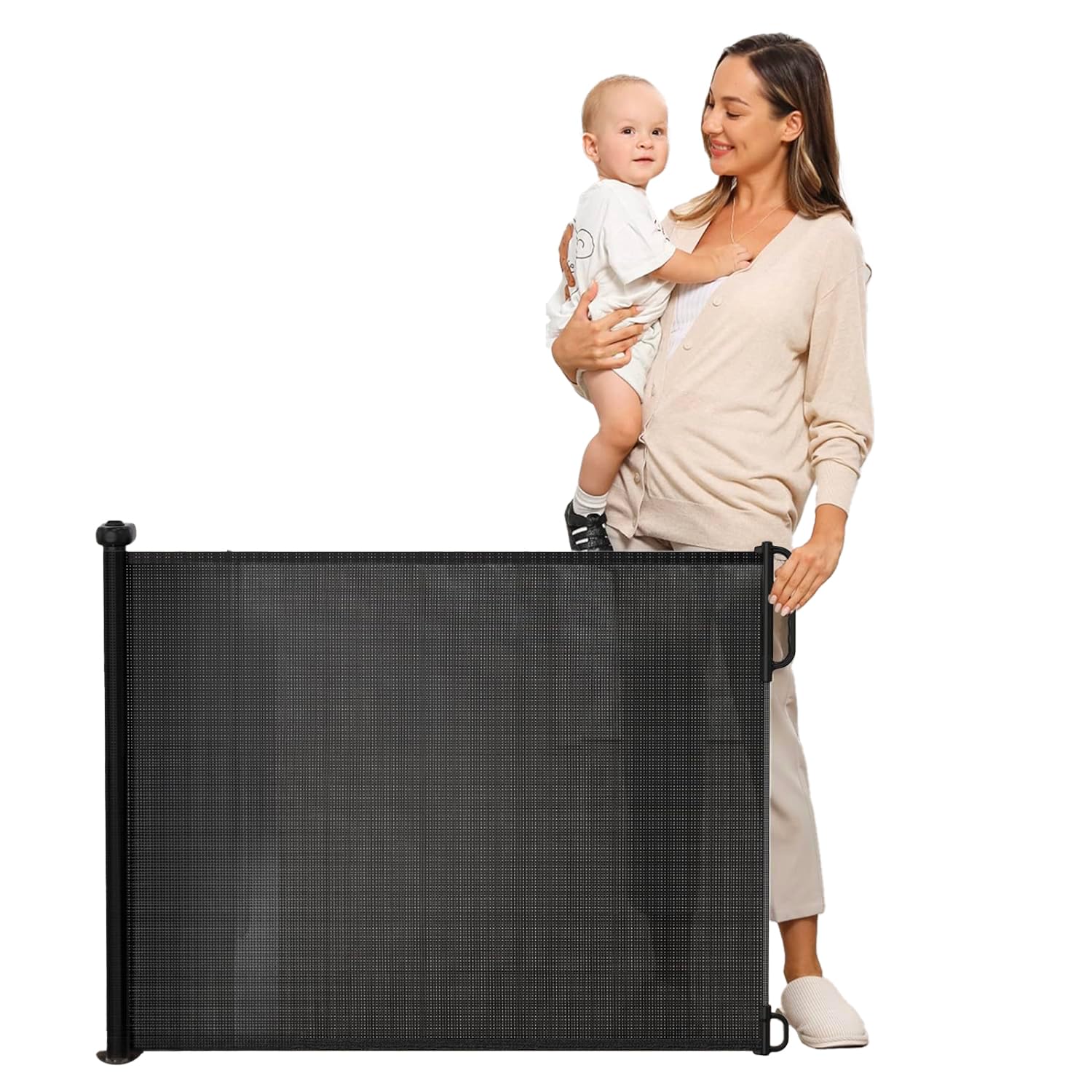 Cancello di Sicurezza per Bambini e Animali Estendibile - Cancelletto Ideale per Scale e Porte, Meccanismo di Blocco Facile, Montaggio a Vite, in ABS e PVC, 130x88 cm, Nero
