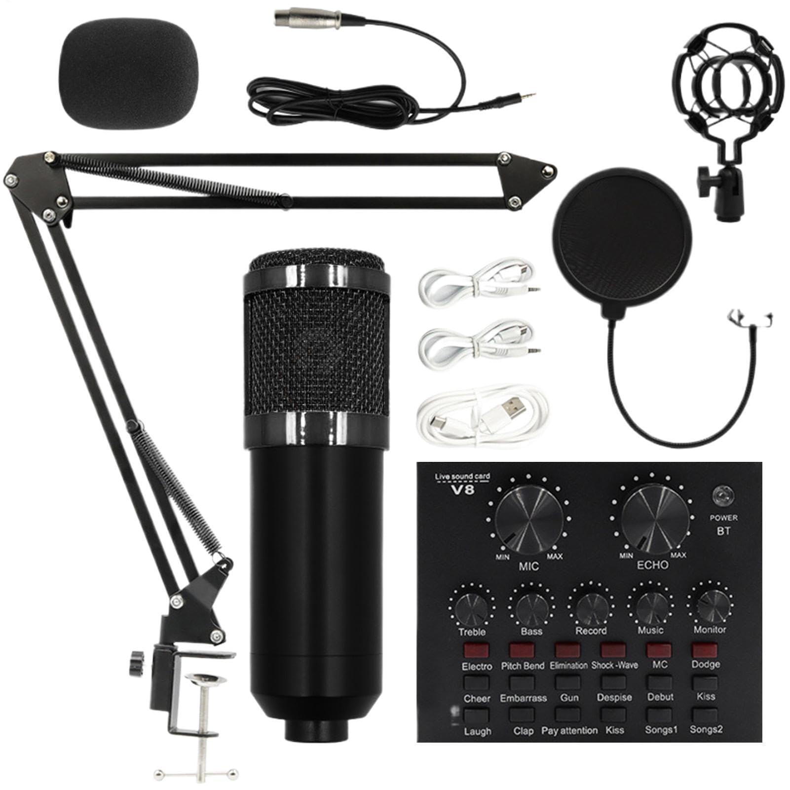 Attrezzatura per studio di registrazione facile da usare, set di schede audio, | Kit microfono a condensatore per accessori per studio di registrazione, registrazione, live streaming, telefono, PC,