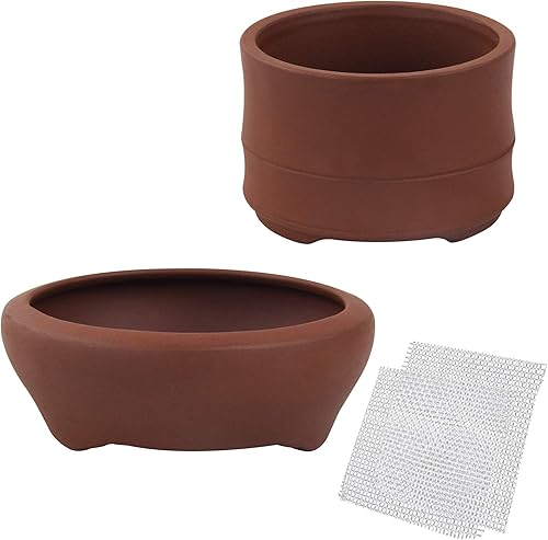 Happy Bonsai Juego de 2 macetas redondas de cerámica para suculentas de 3.1" + 3.7" sin esmaltar