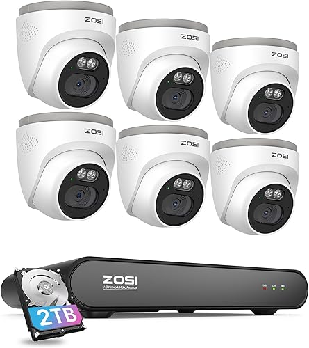 ZOSI H.265+ Sistema de cámara de seguridad PoE 2K 2K para exteriores e interiores, NVR PoE de 8 canales con disco duro de 1 TB para grabación 247 y
