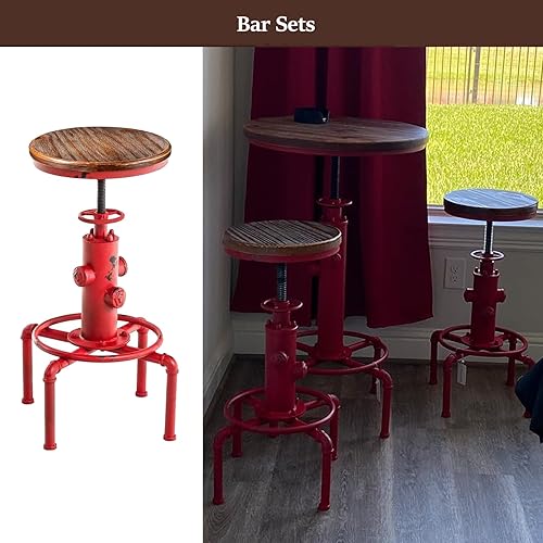 Miniatura 8 de LOKKHAN American Antique Steampunk Deco Taburete de bar industrial vintage retro elegante diseño de boca de incendios ajustable giratorio para Rojo