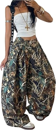 GORGLITTER Womens Baggy Barrel Pant Low Rise Pleated Cargo Oversized Wide Leg Business Dress Casual Trousers