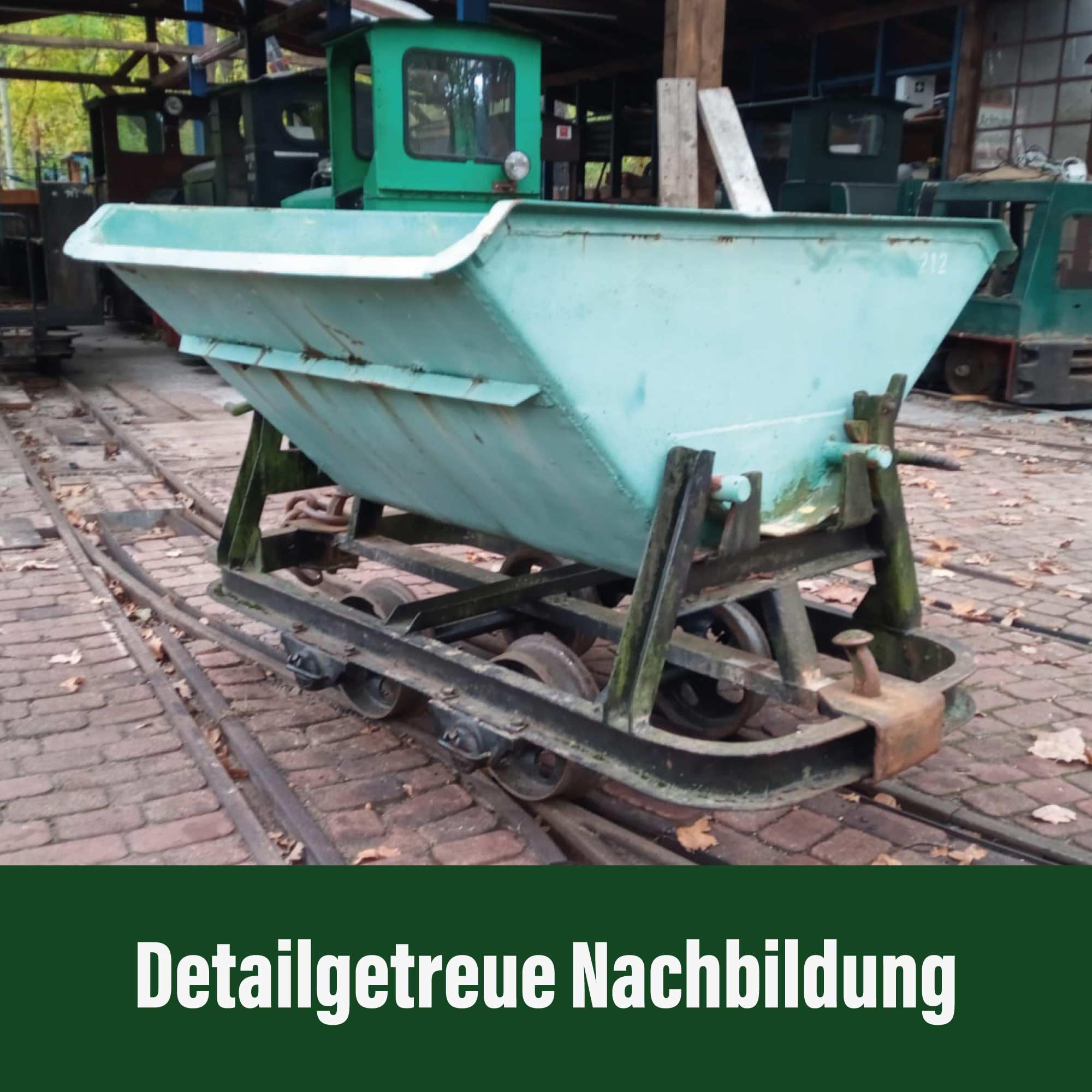 Kipplore mit Bremserbühne mintgrün - Grubenhunt Feldbahnwagen - Selbstbauwagen/Bausatzwagen - Gartenbahn Spur G