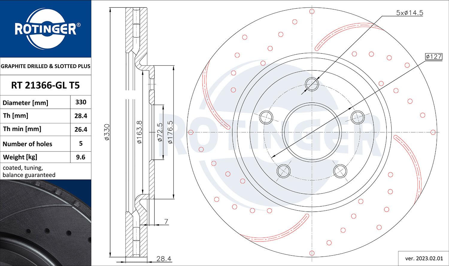 ROTINGER Rotori disco freno (asse anteriore, Set di 2 pezzi) Con rivestimento anticorrosione, RT 21152-GL T9