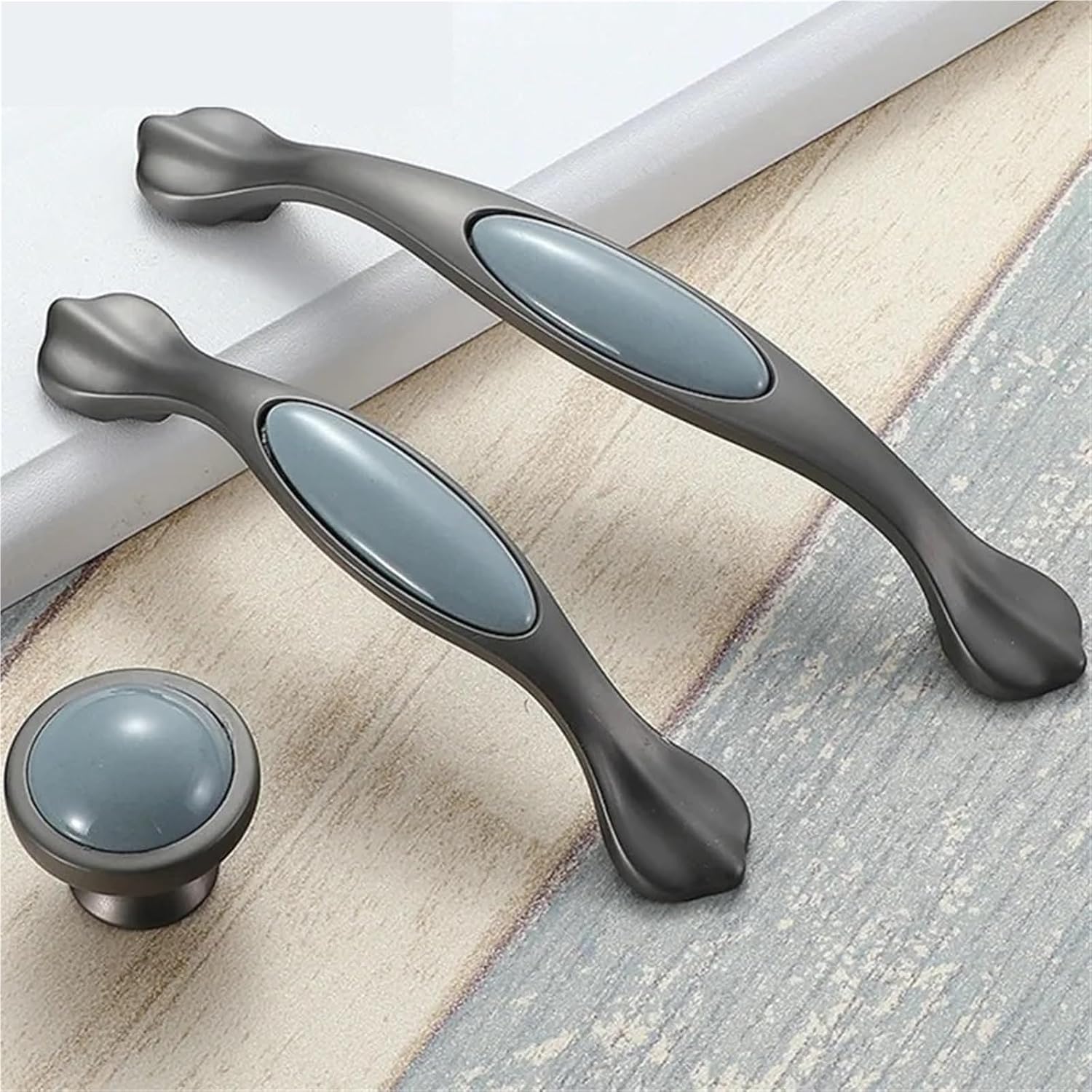 Blue Ceramic Cabinet Knobs and Handles Gray Wardrobe Door Pulls Furniture Handle Cabinet Hardware 1Pcs(Handle-1810-128LC)