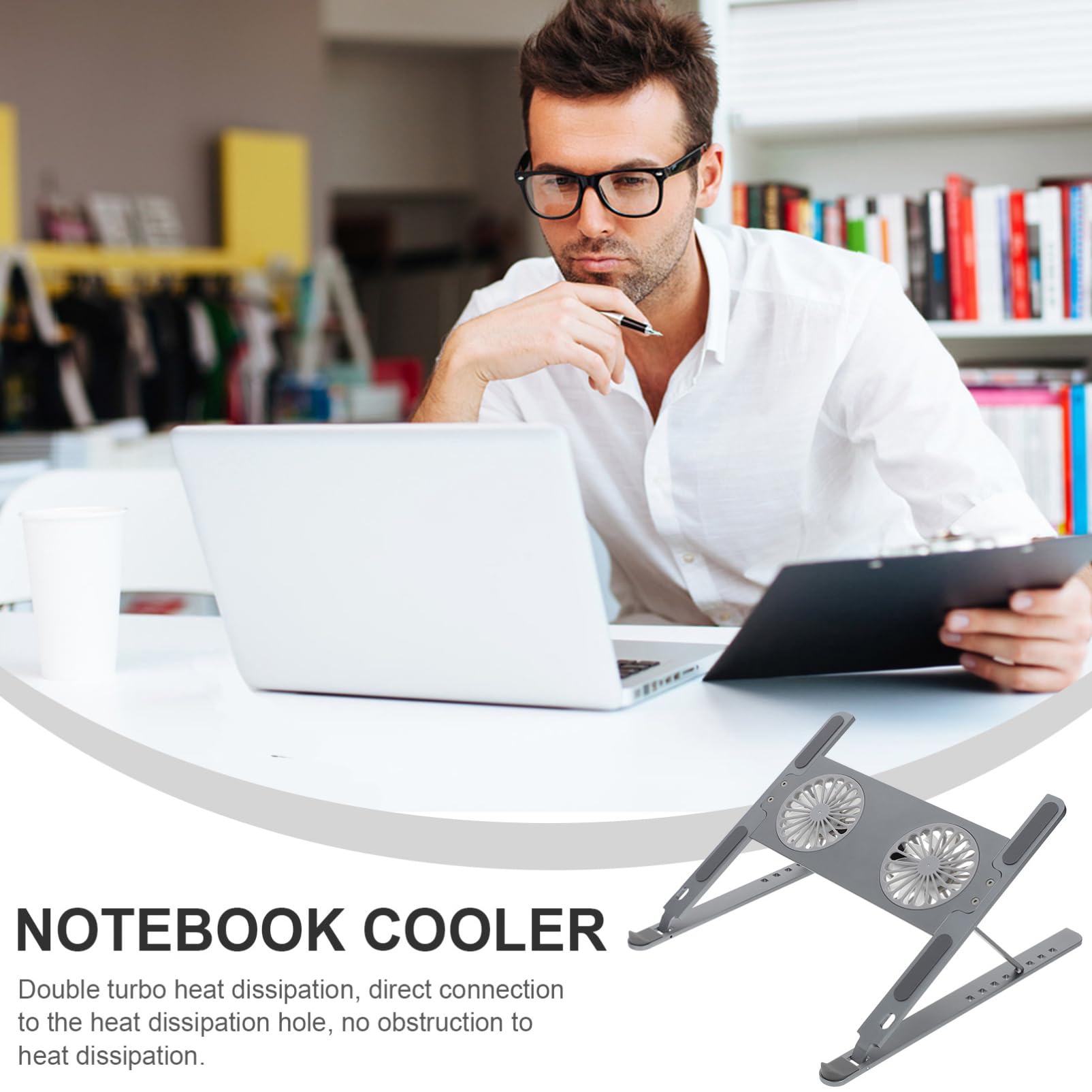 Supporto Notebook Ventilato in Lega di Alluminio Doppia Dissipazione e Aspirazione a Turbina, Base di Raffreddamento Regolabile per Laptop e Tablet