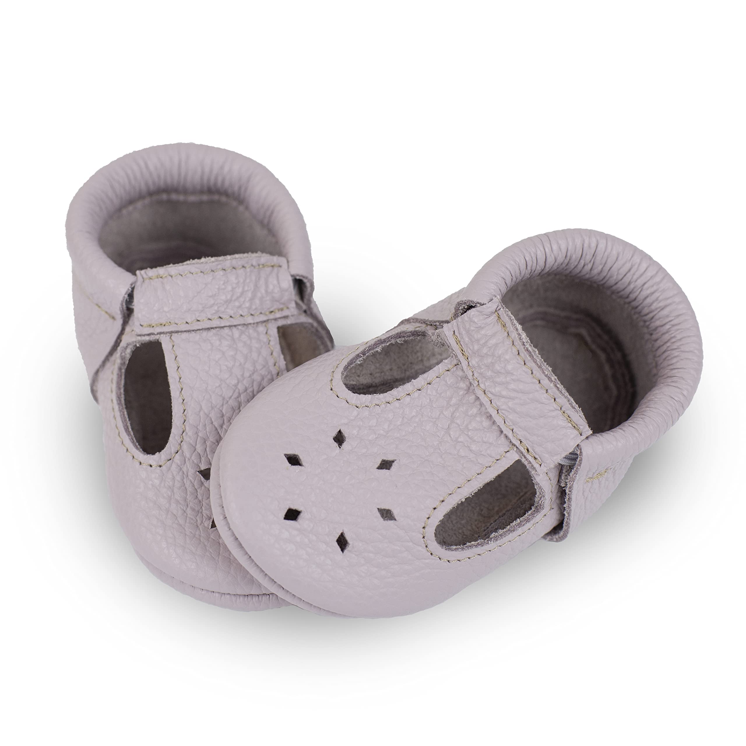 Littlebeemocs Soft Sole Infant, Baby and Toddler Shoes – Elastic T-Strap Italian Leather Baby Moccasin Shoes for Boys and Girls; Crib Shoes to Baby Walking Shoes Handcrafted in Europe, Lavender, 5 US