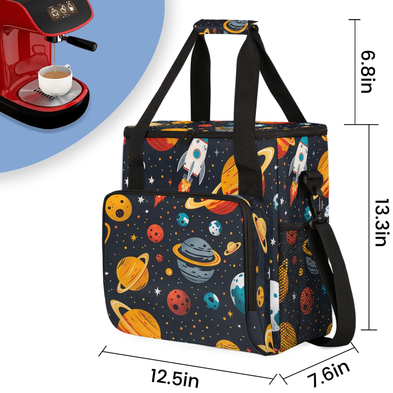 Adornori Space Travel Coffee Maker Carrying Bag, Large Organizer Storage Tote Bag Insulated Reusable Cooler Grocery Bags