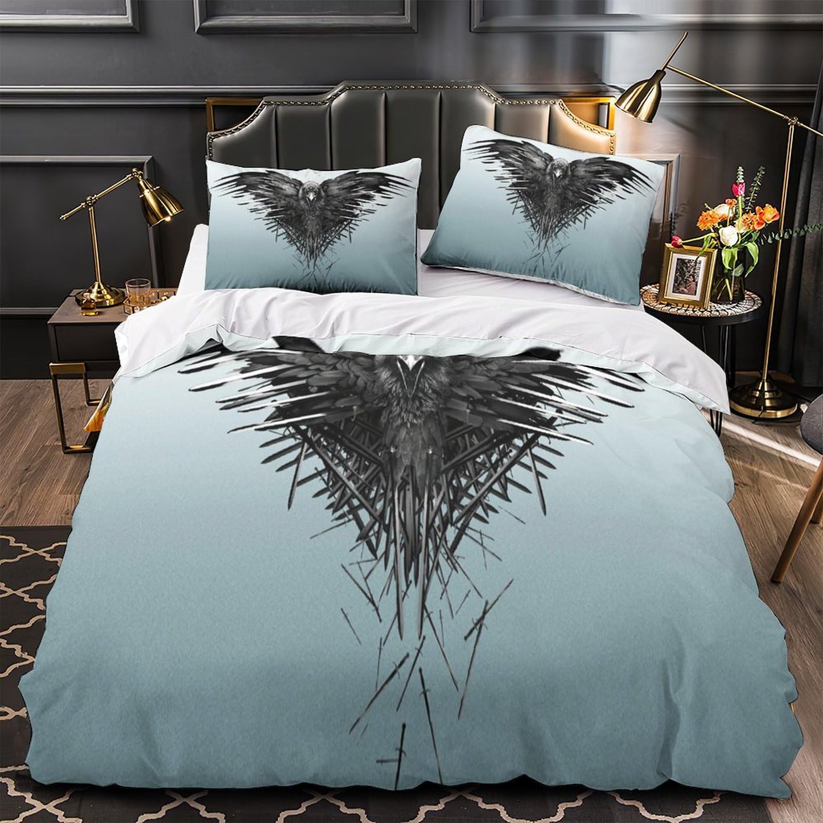 Housse de couette 200x200 anti-acariens corbeau contre les allergies nocturnes en microfibre