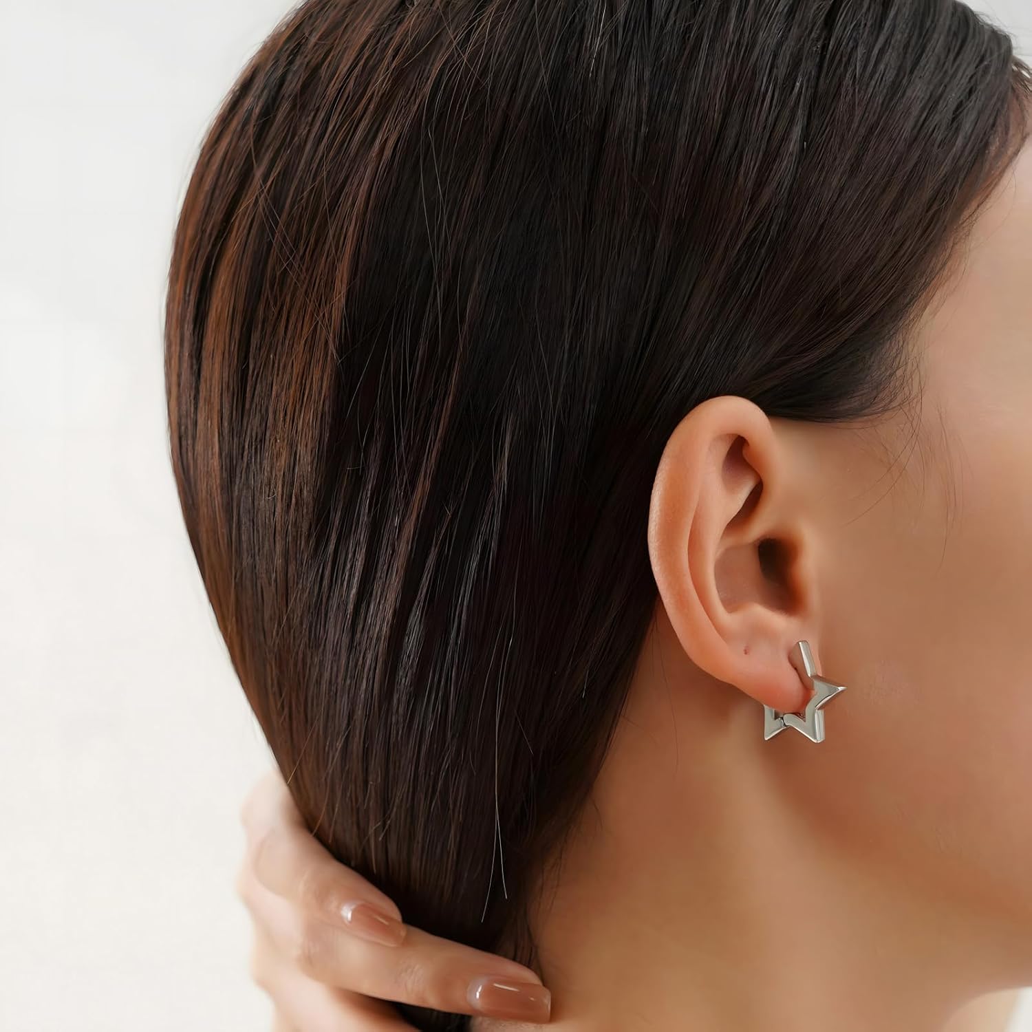 316L Stainless Steel Pentagram Hoop Earrings for Women Men 14K Gold Plated Star Shaped Outline Huggie Earring - Image 3