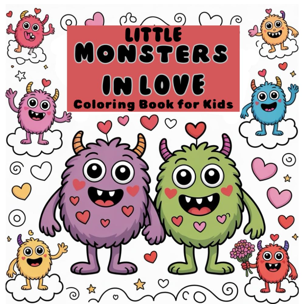 Little Monsters in Love Coloring Book for Kids Ages 3–8: Cute Monster Coloring Pages | Easy to Advanced Designs | Fun, Friendship & Love-Themed Coloring Book for Children