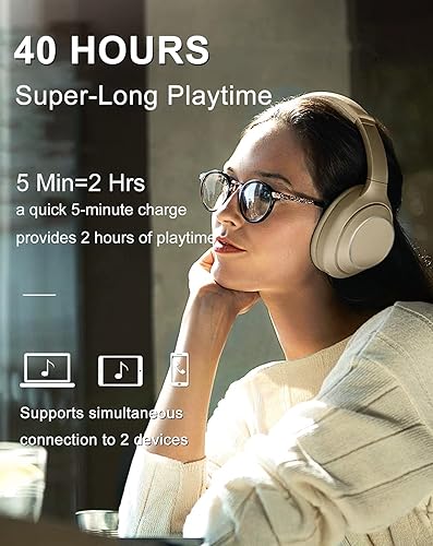 Miniatura 4 de Auriculares inalámbricos Bluetooth sobre la oreja, 40 horas de reproducción, auriculares inalámbricos con micrófono, auriculares plegables y ligeros