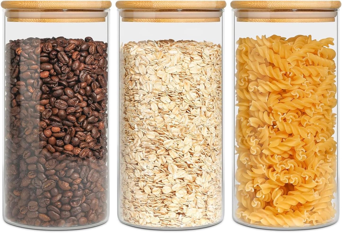 Glass Storage Jars with Lids 850ML Set of 3 - High Borosilicate Glass Airtight Kitchen Food Canisters Cylinder Clear Preserving Seal Containers with Lid for Canning Cereal, Pasta, Spices