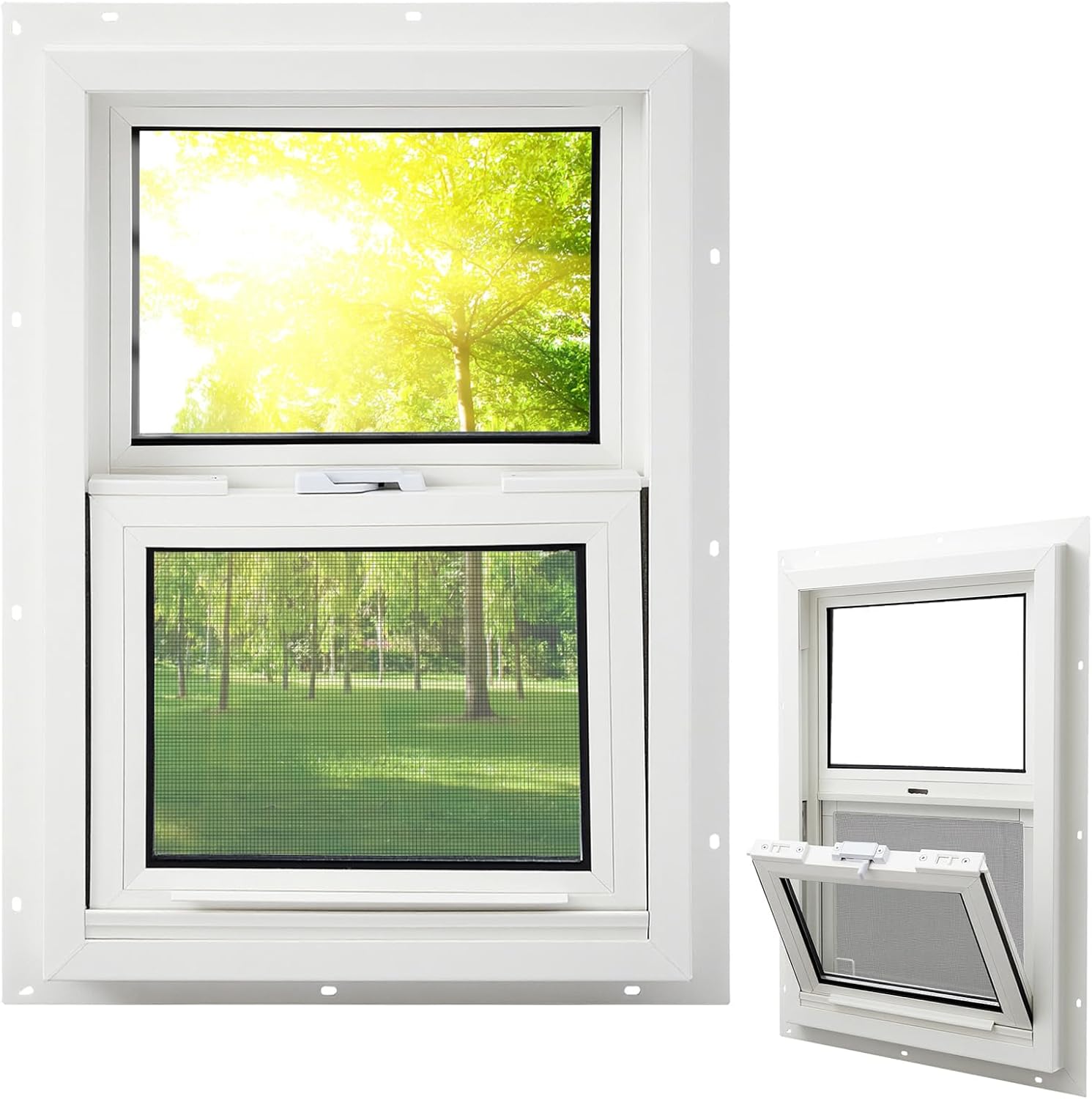 14\" x 21 \" Mobile Home Window Insulated Vinyl Low E Mobile Home Windows Replacement, Lower Tilt Sash Screen Included, Clear Double Pane Glass, Single Hung for House Basement Parts, White