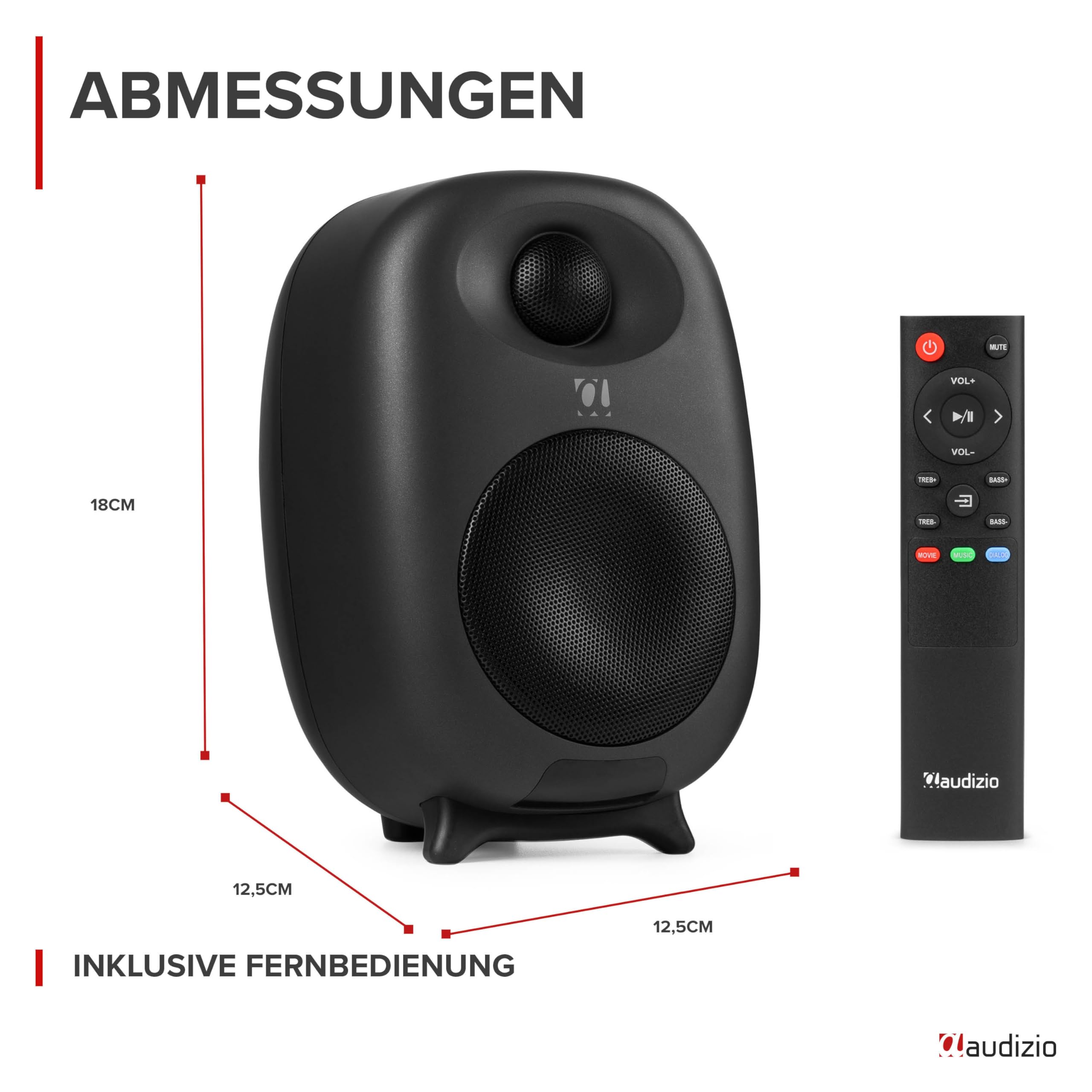 Audizio RS60 Lautsprecher Bluetooth, 120 Watt Studio Monitor | DSP | 40Hz-20kHz | RCA |PC Boxen, inspirierende PC Lautsprecher für Gamer und Musikliebhaber - Grau