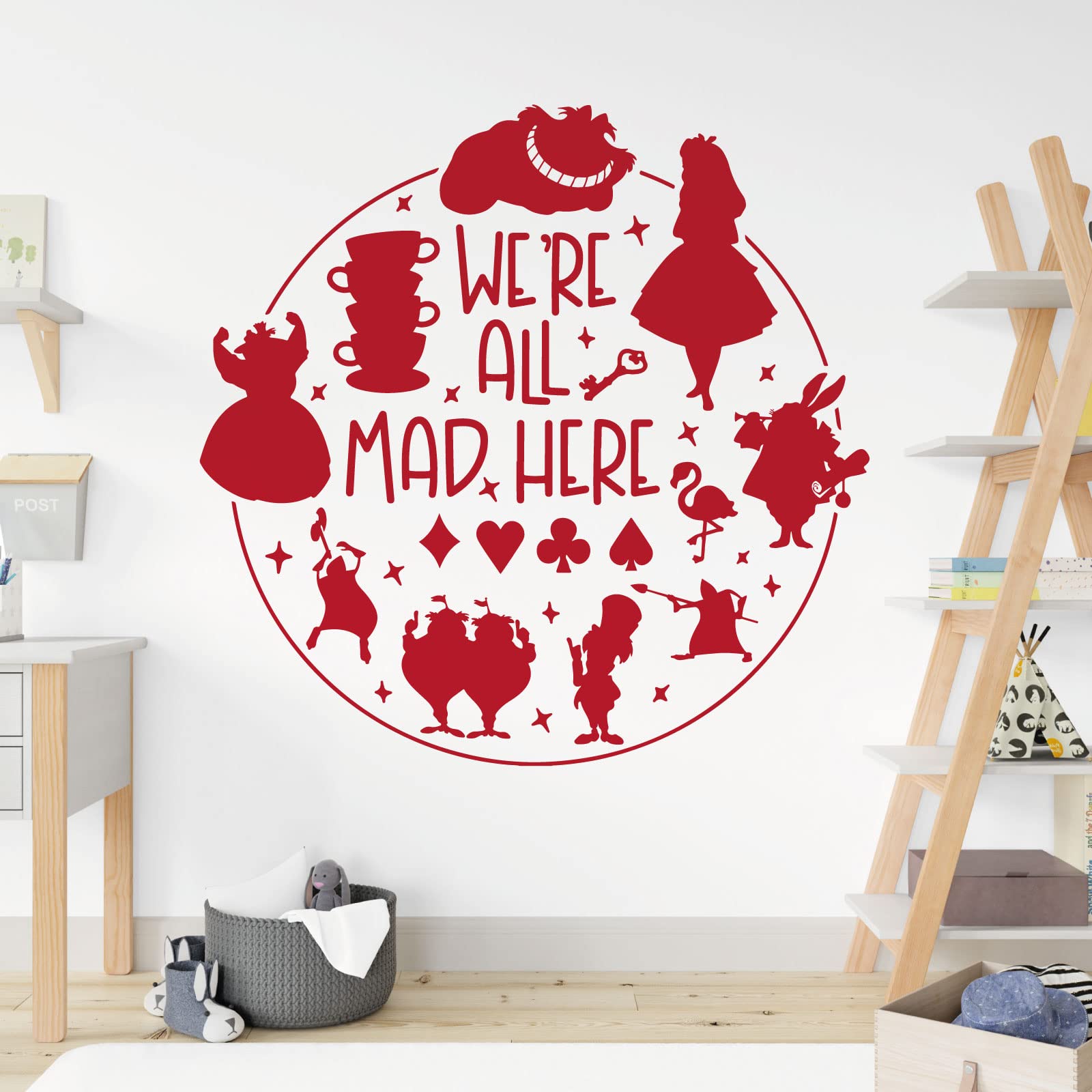We're All Mad Here - Alice in Wonderland Story - Book Film Quote Decal Wall Sticker [Large] [Cherry]